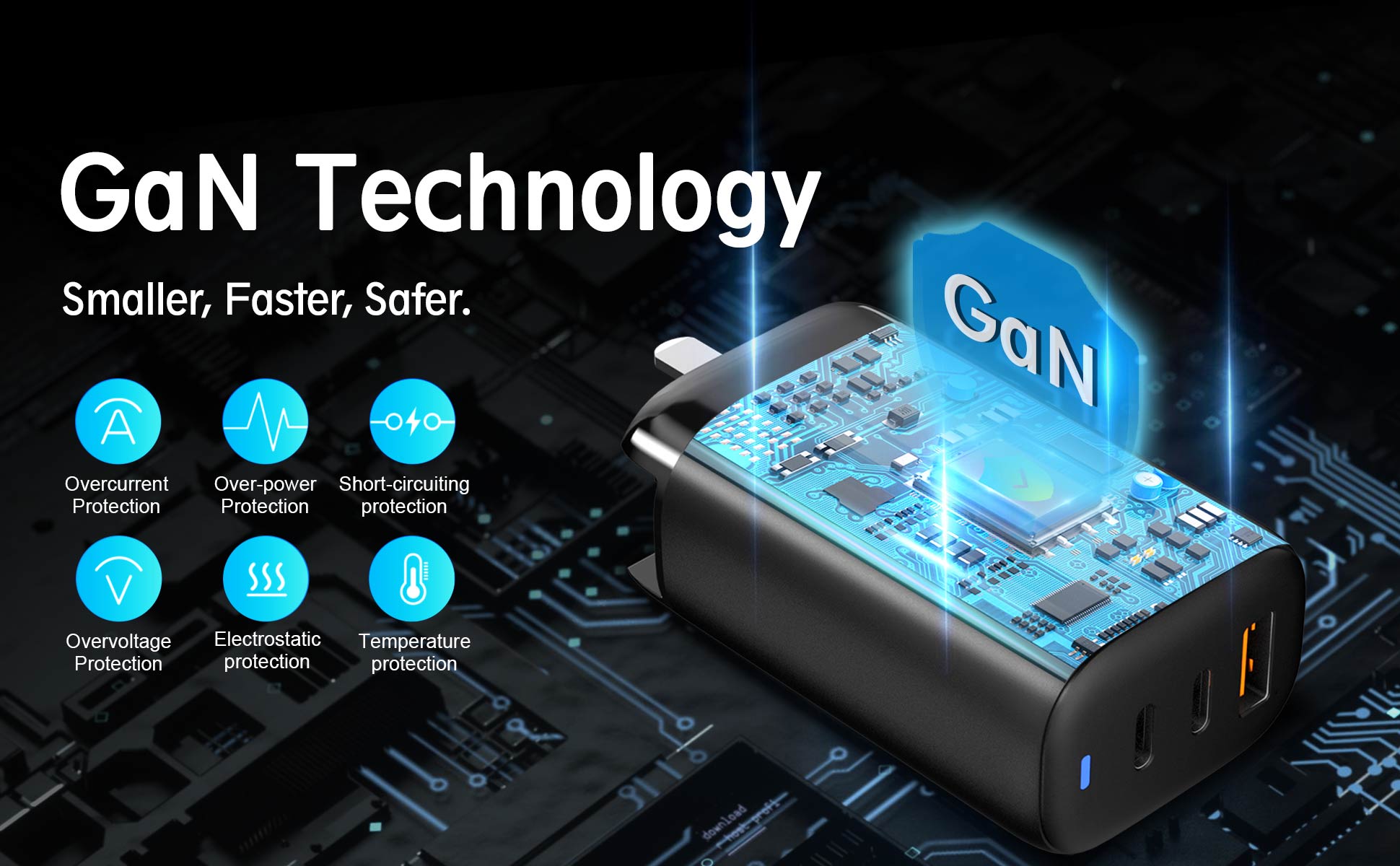 GaN 기술로 충전이 더 안전하고 열이 적게 발생하여 macbook-ipad-iphone을 보호할 수 있습니다.