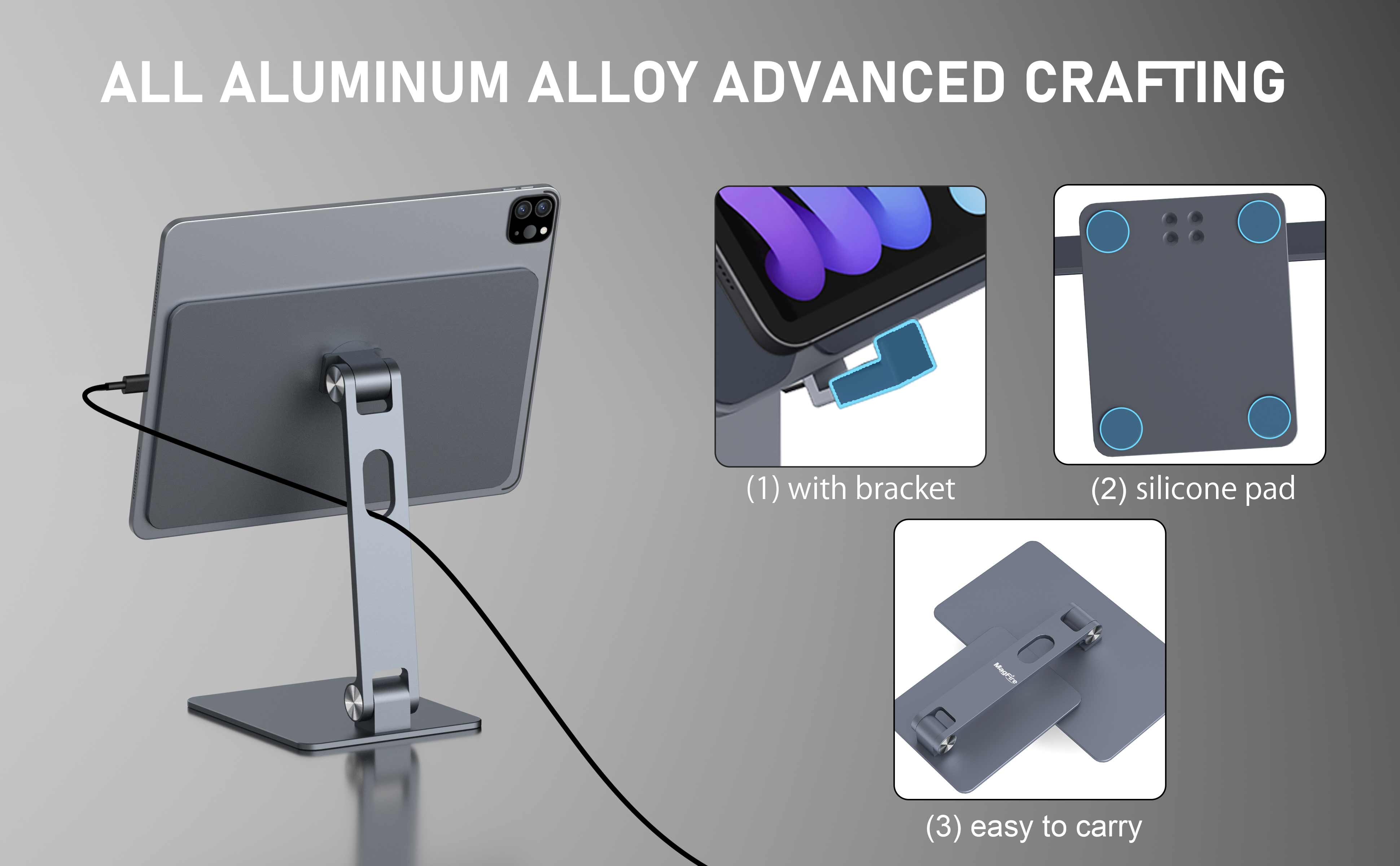 알루미늄 합금 소재 내구성 및 장착-소프트 패드-보호-iPad