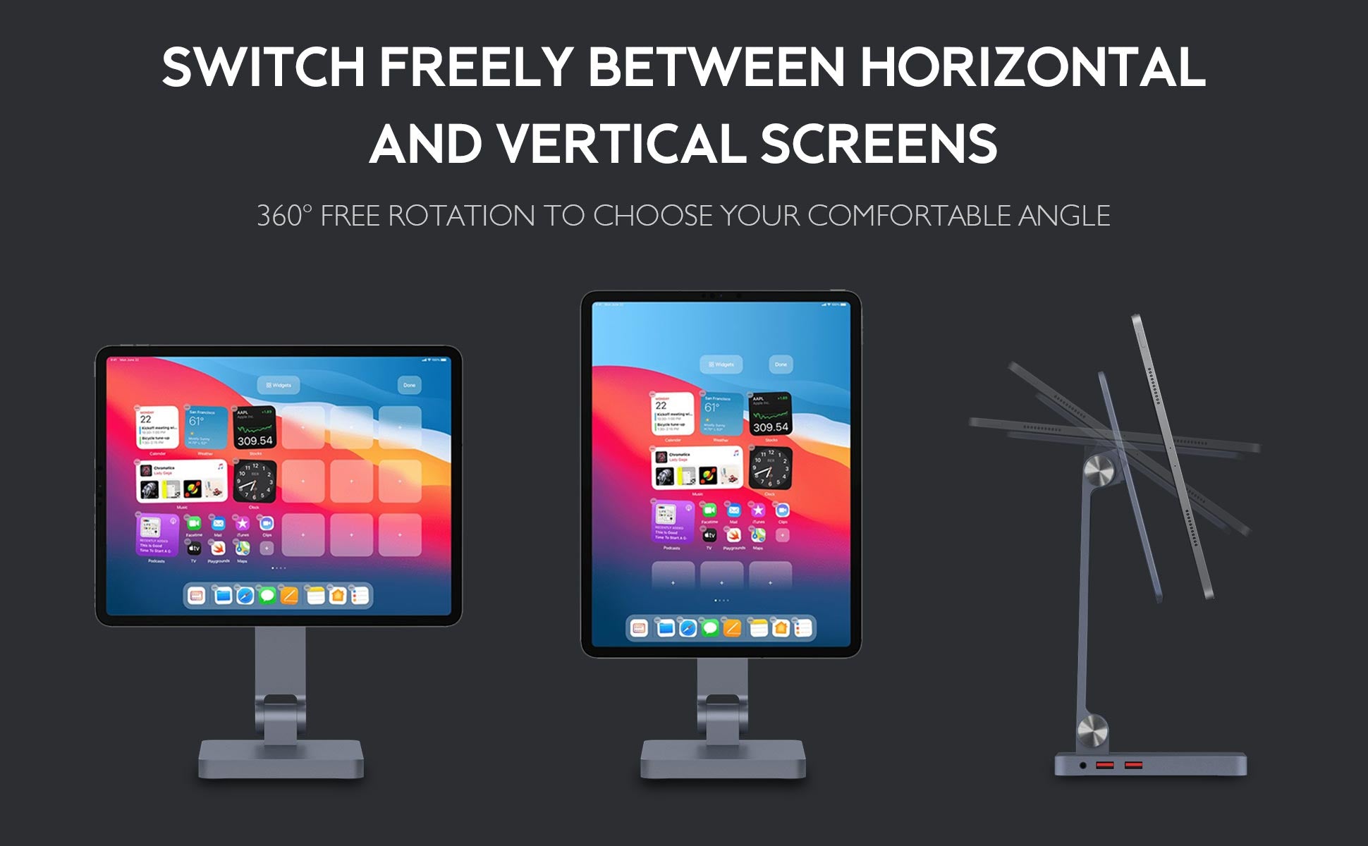 magfit-ipad-usbc-hub-stand-360° 자유로운 회전으로 편안한 각도 선택