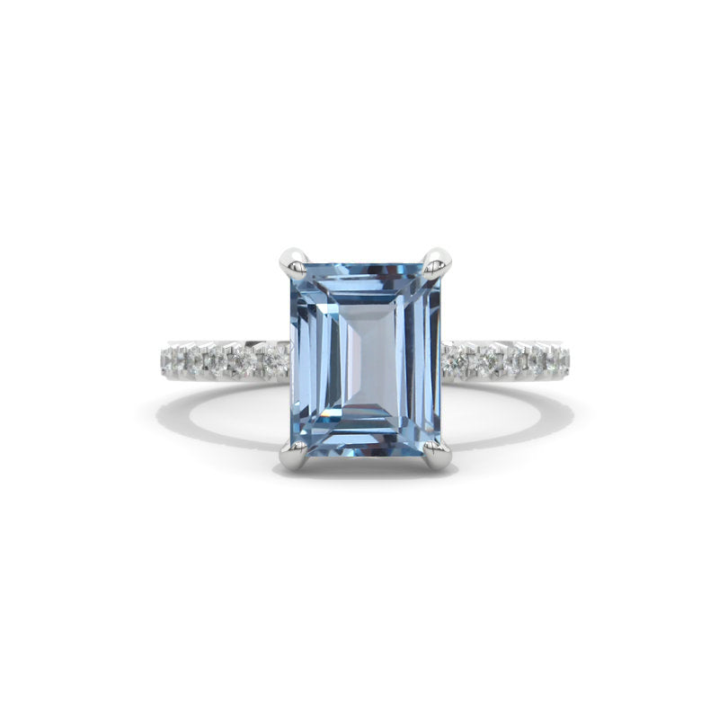 5 Carat Emerald Step Cut Genuine Aquamarine Hidden Halo Engagement Ring
