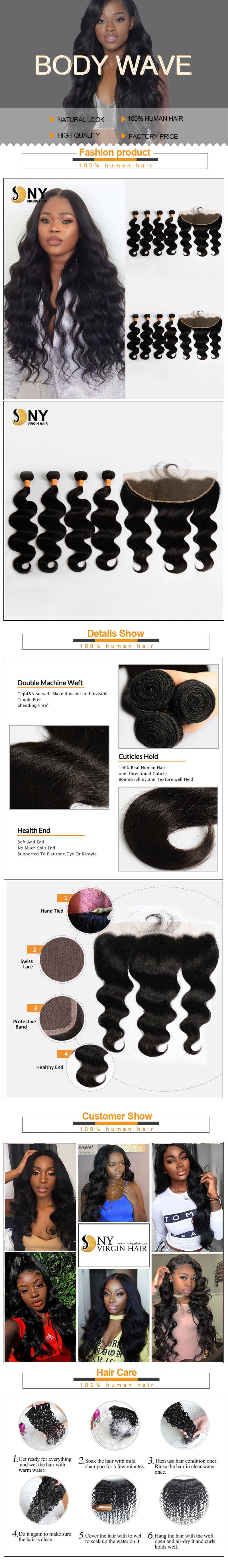 NY Virgin Hair 10a body wave human hair 4 Bundles+13x4 Lace Closure