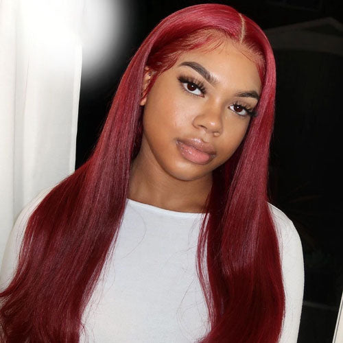 99J Lace Front Wig Straight Human Hair For Women Peruvian Deep Part Wig