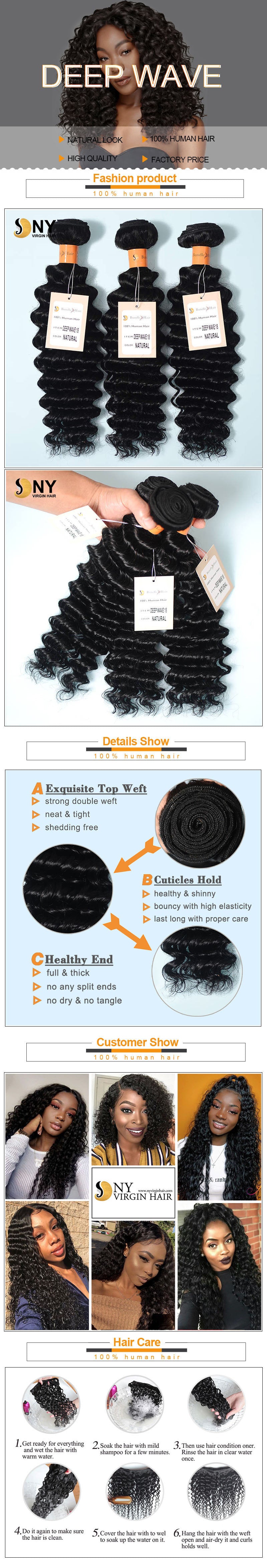 NY Virgin Hair 9a deep wave human hair 3 bundles