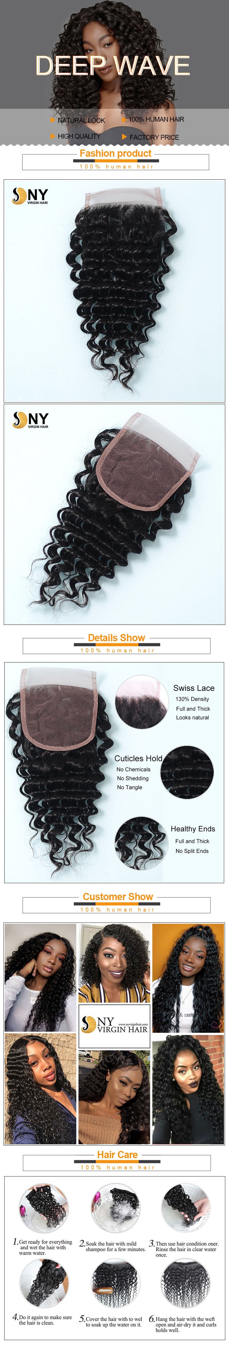 NY Virgin Hair 9a deep wave human hair 4x4 lace closure