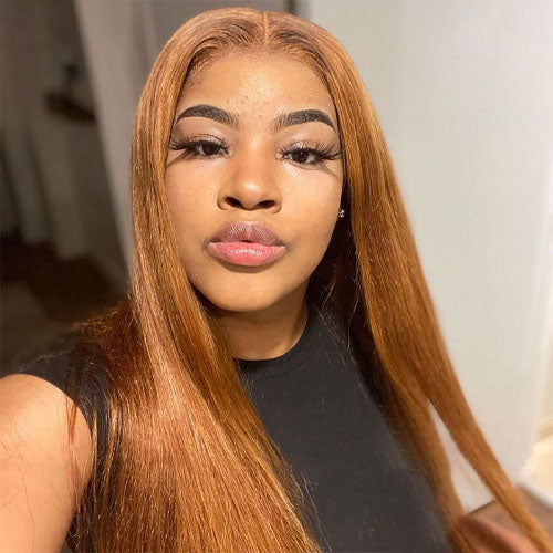 Ginger Blonde Human Hair Wigs Straight Brazilian Transparent Lace Front Wigs
