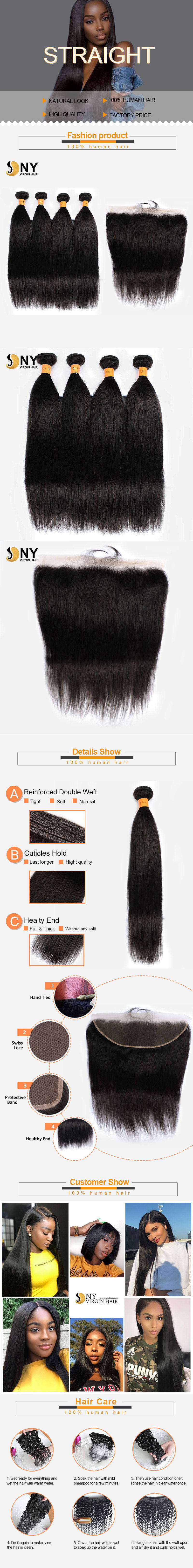 NY Virgin Hair 10a Straight human hair 4 Bundles+13x4 Lace Frontal