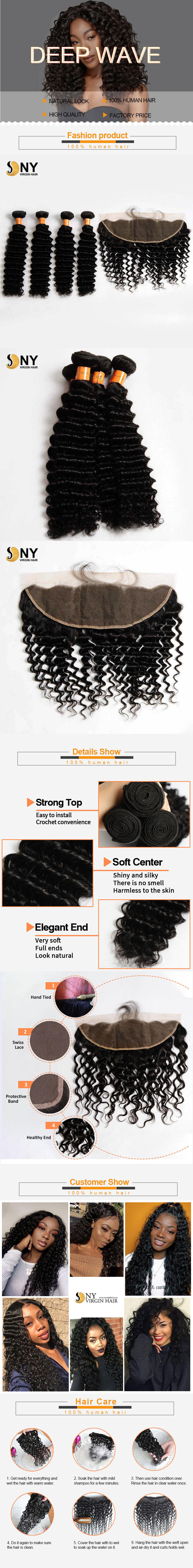 NY Virgin Hair 10a deep wave human hair 4 Bundles+13x4 Lace Frontal