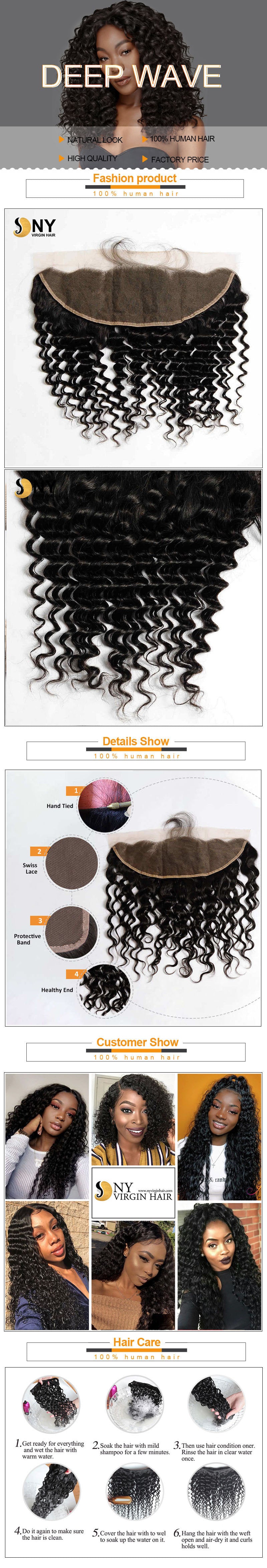 NY Virgin Hair 10a deep wave human hair 13x4 lace frontal