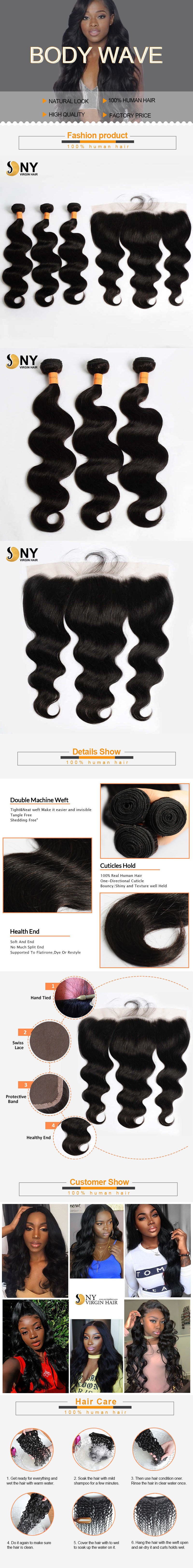 NY Virgin Hair 10a body wave human hair 3 Bundles+13x4 Lace Frontal