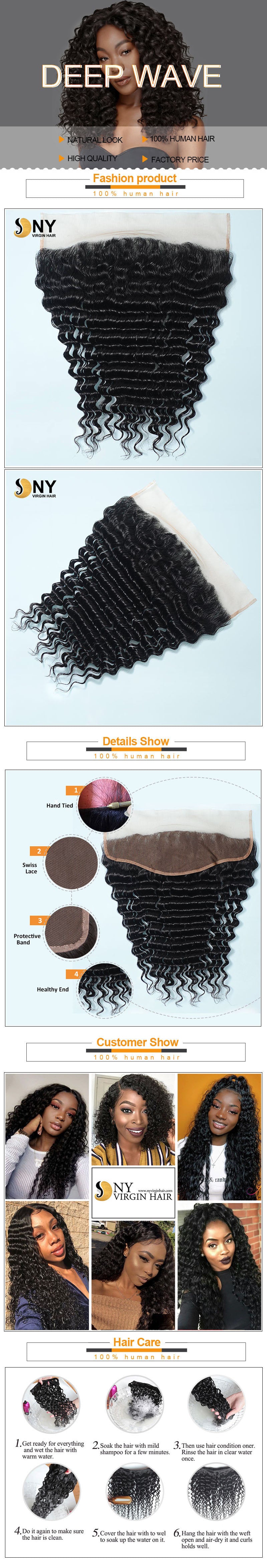 NY Virgin Hair 9a deep wave human hair 13x4 lace frontal