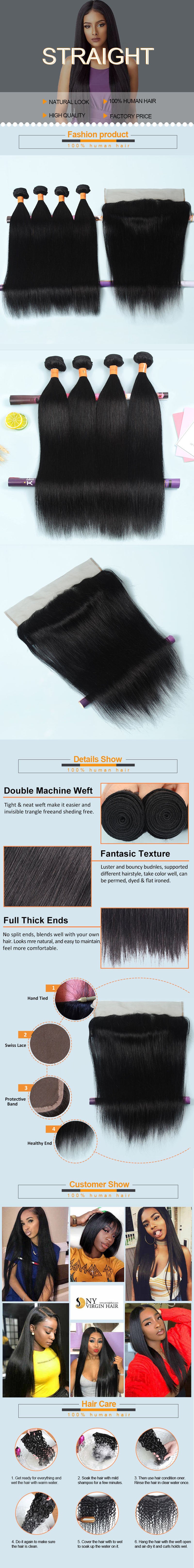 NY Virgin Hair 9a Straight human hair 4 Bundles+13x4 Lace Closure