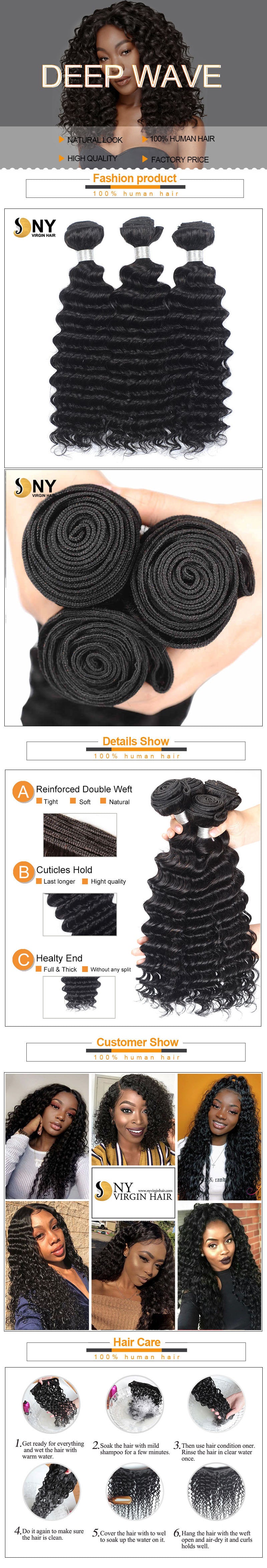 NY Virgin Hair 8a deep wave human hair 3 bundles