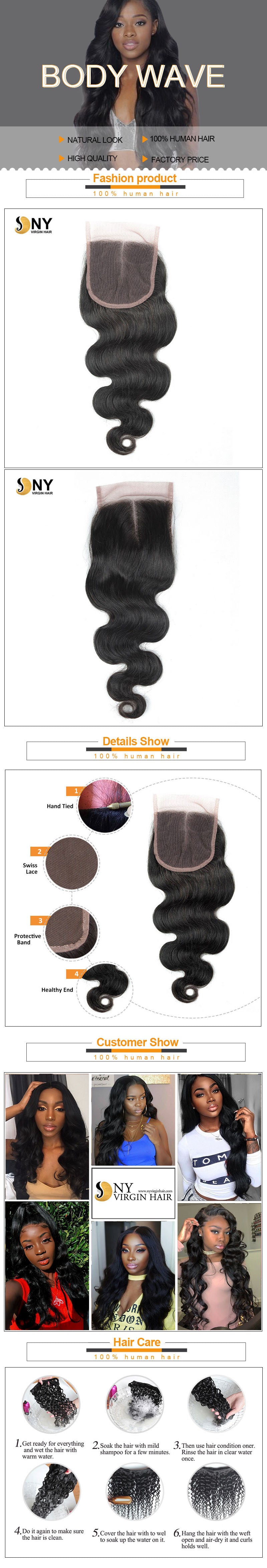 NY Virgin Hair 8a body wave human hair 4x4 lace closure