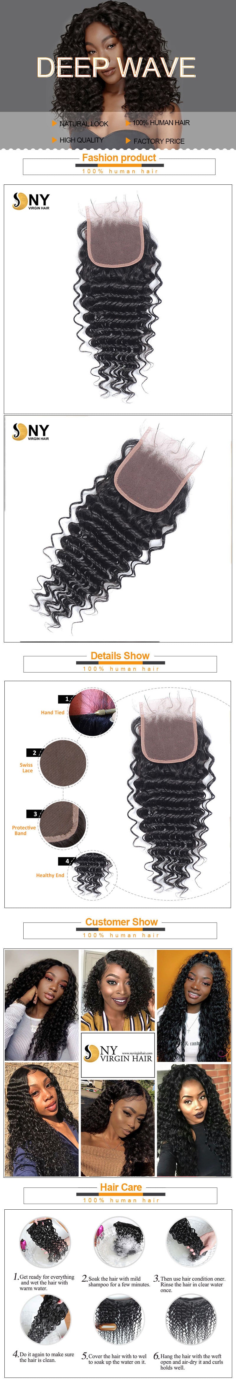 NY Virgin Hair 8a deep wave human hair 4x4 lace closure