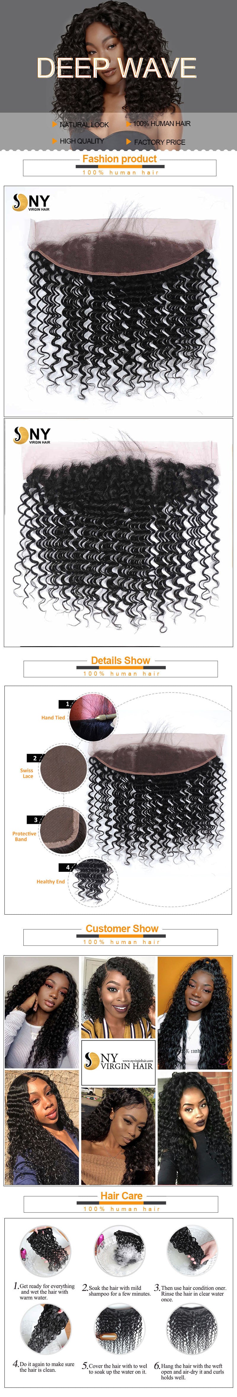 NY Virgin Hair 8a deep wave human hair 13x4 lace frontal