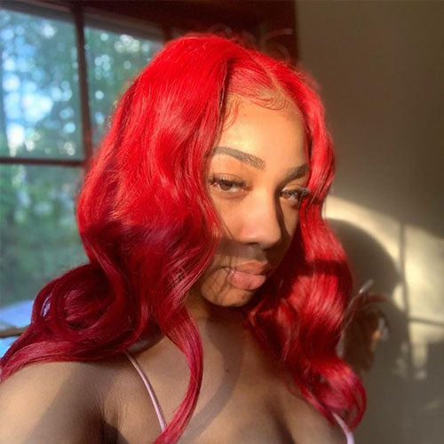 Red Body Wave Lace Front Human Hair Wig Brazilian Pre Plucked 150%