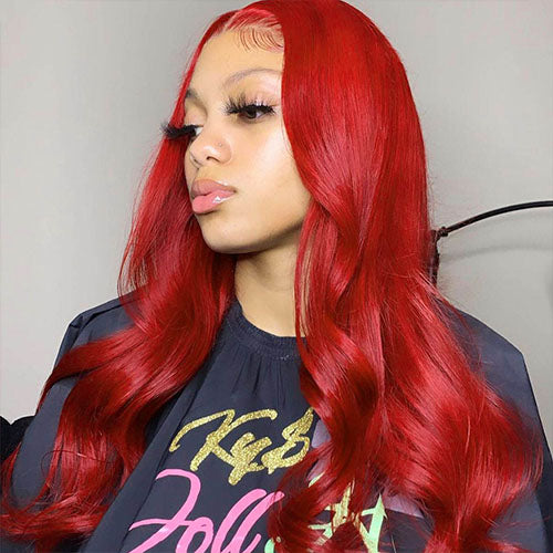 Red Body Wave Lace Front Human Hair Wig Brazilian Pre Plucked 150%