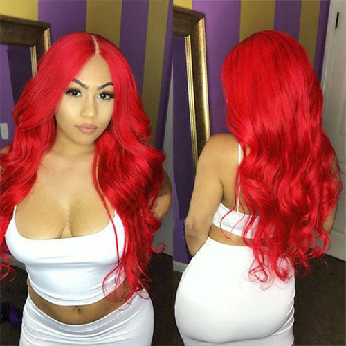 Red Body Wave Lace Front Human Hair Wig Brazilian Pre Plucked 150%