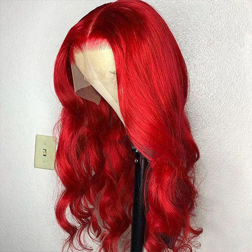Red Body Wave Lace Front Human Hair Wig Brazilian Pre Plucked 150%