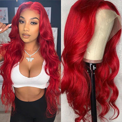 Red Body Wave Lace Front Human Hair Wig Brazilian Pre Plucked 150%