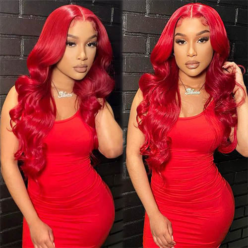 Red Body Wave Lace Front Human Hair Wig Brazilian Pre Plucked 150%