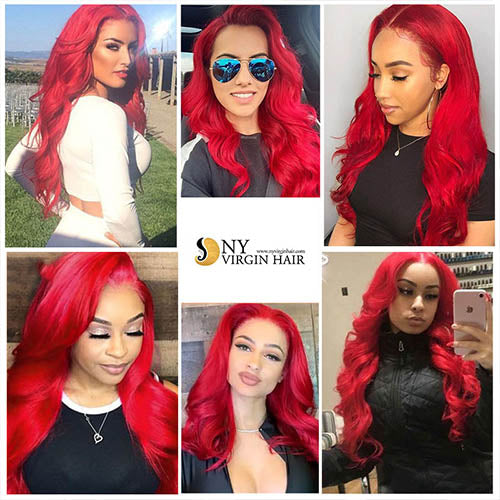 Red Body Wave Lace Front Human Hair Wig Brazilian Pre Plucked 150%