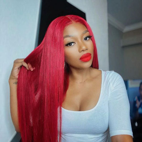 Red Lace Front Human Hair Wigs For Women Straigh Brazilian Hair Wig Pre Plucked