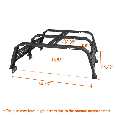 18.8" High Overland Bed Rack Compatible with Jeep Gladiator JT w/ Factory Bed Rails 20-23 Toyota Tacoma(5' Bed) 05-23 DIMENSION