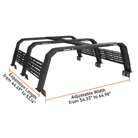 18.8" High Overland Bed Rack Compatible with Jeep Gladiator JT w/ Factory Bed Rails 20-23 Toyota Tacoma(5' Bed) 05-23 Dimension