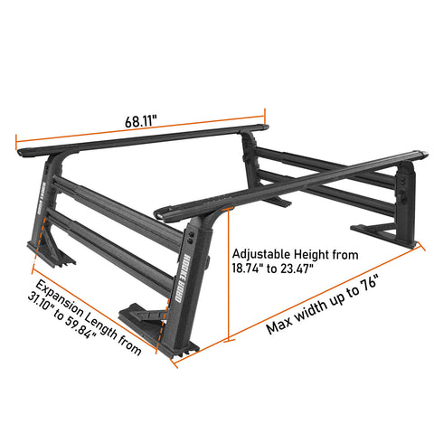 The Dimension of Aluminum Adjustable Truck Bed Rack for Toyota & Nissan Trucks 1