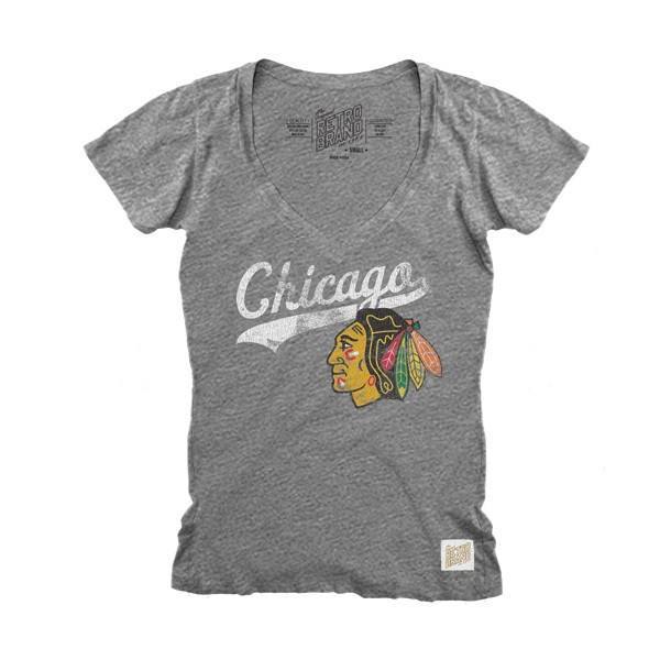 Womens Chicago Blackhawks NHL Heather Gray Tailsweep V-Neck Tee