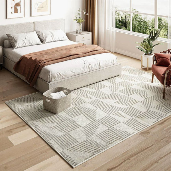bestier Modern and minimalist Rectangle Geometric Area Rug in Ivory