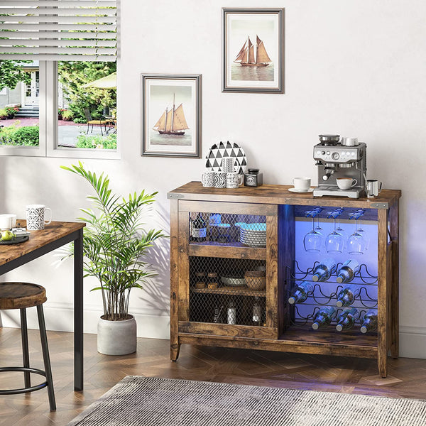 Rustic Brown White Wash Grey Wash Wine Glasses Storage and Buffet Cabinet