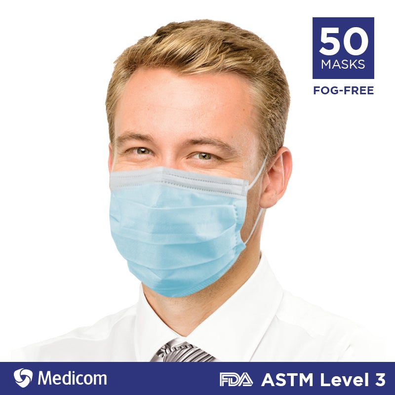 Medicom Fog Free SafeMask FreeFlow Level 3 Masks - 50/box