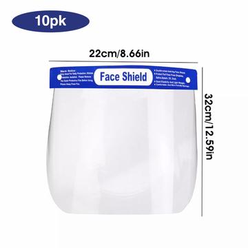 Reusable Full Length Plastic Face Shield - 10 pk