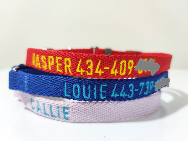 dog collar embroidered with name and phone