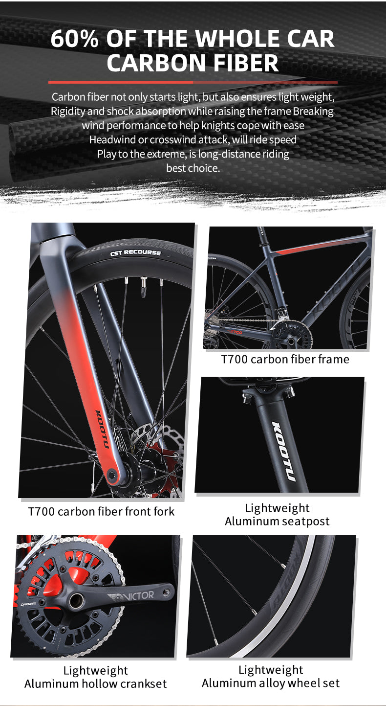 KOOTU New R12 Carbon Road Bike Full Internal Cable Routing With SHIMANO 105 R7000 22 Speed
