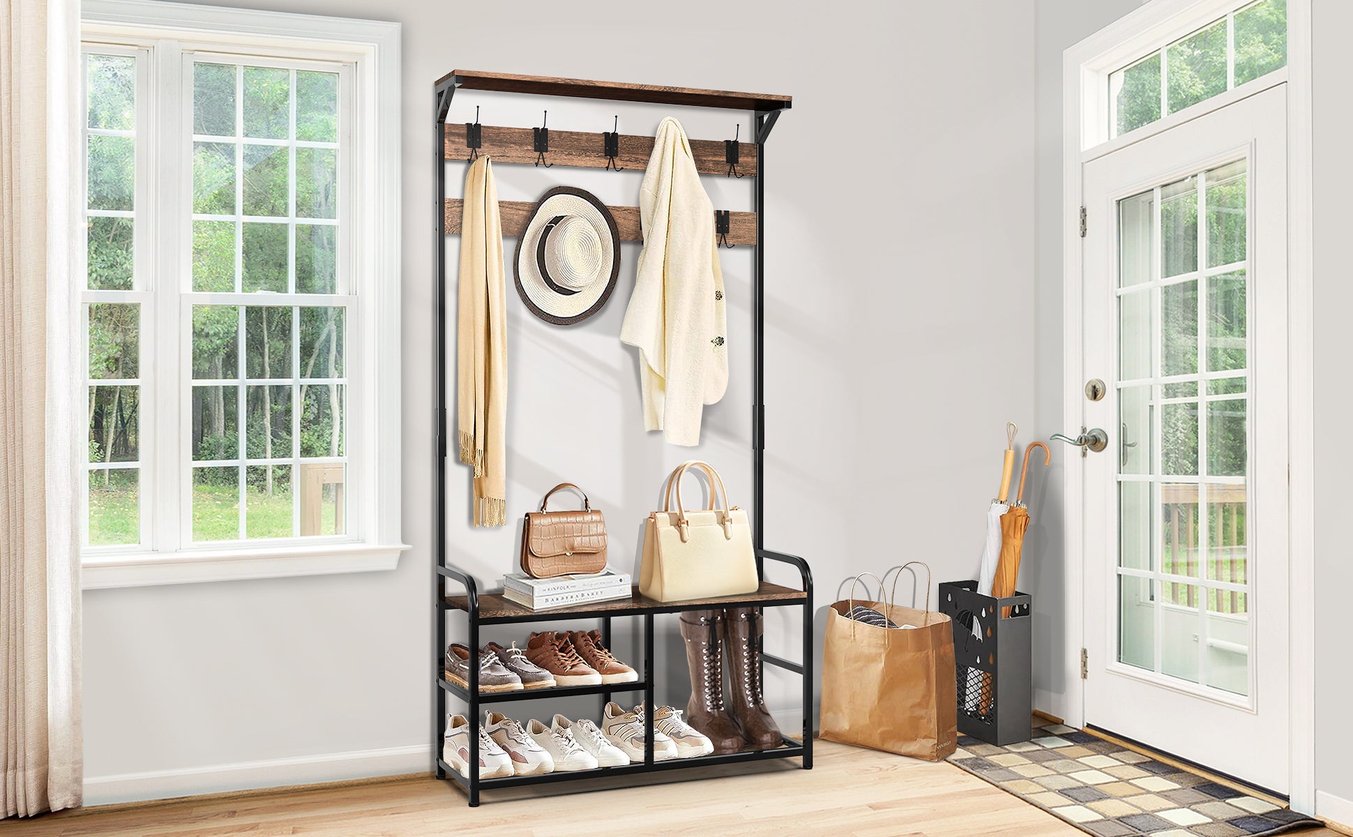 Garderobenständer mit Schuhregal u. Sitzfläche für Flur 185x85x33cm