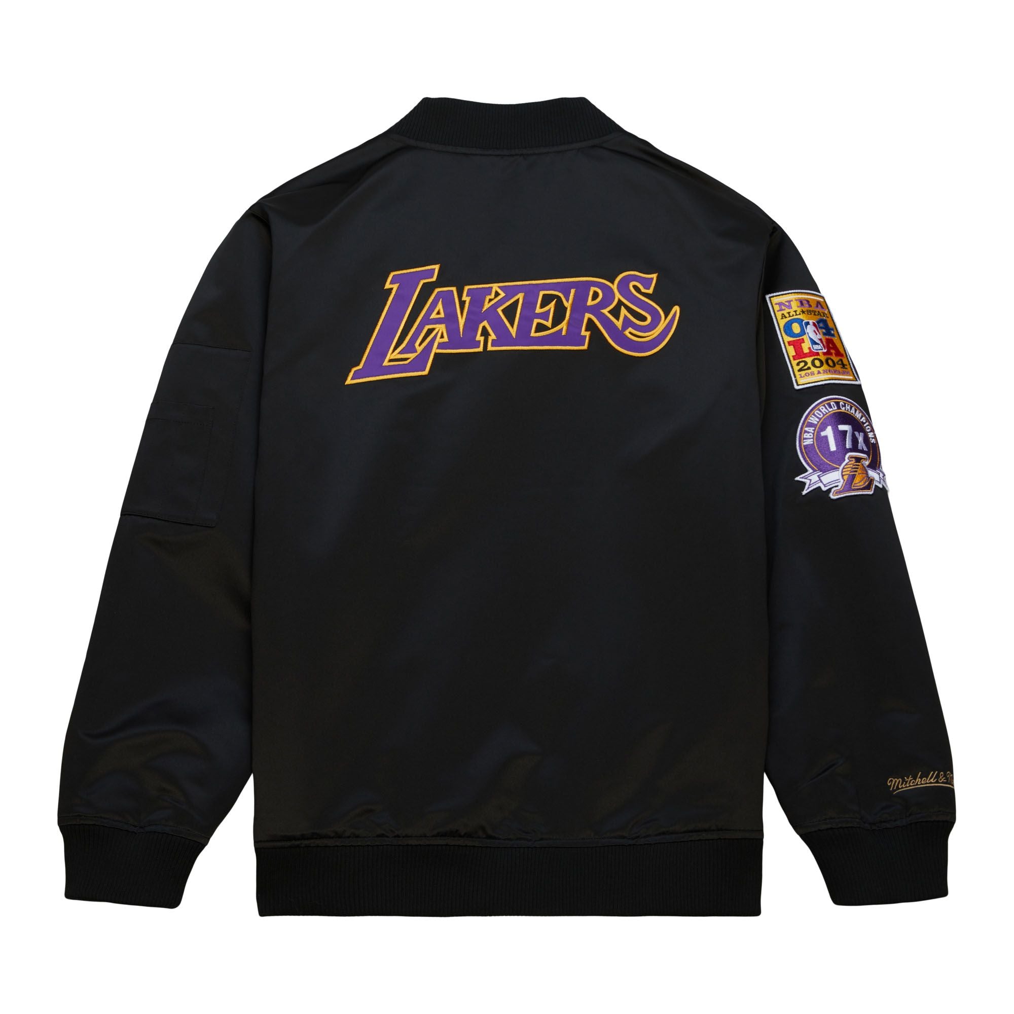 Mitchell & Ness Los Angeles Lakers Lightweight Black Satin Bomber Jacket