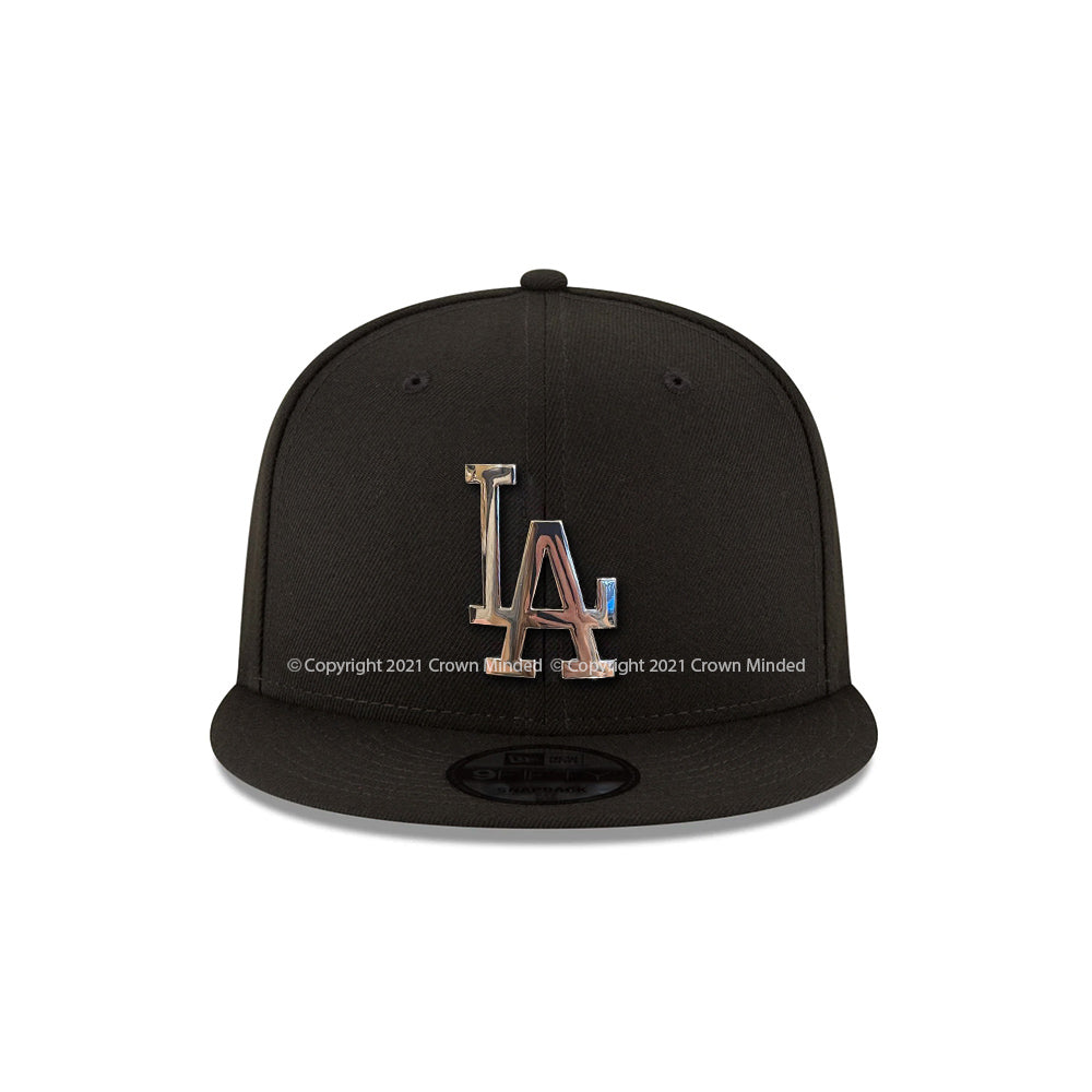 Los Angeles Dodgers Black on Chrome Metal Badge 9Fifty Snapback