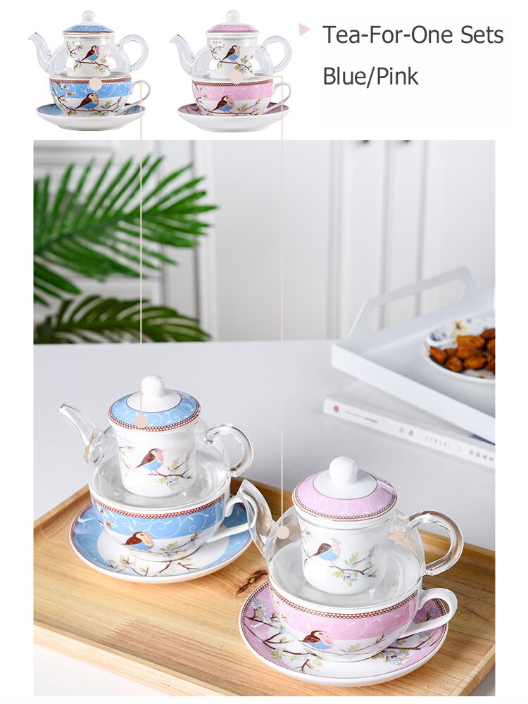 Rose Blue Birds Flowers Design Teapot Set