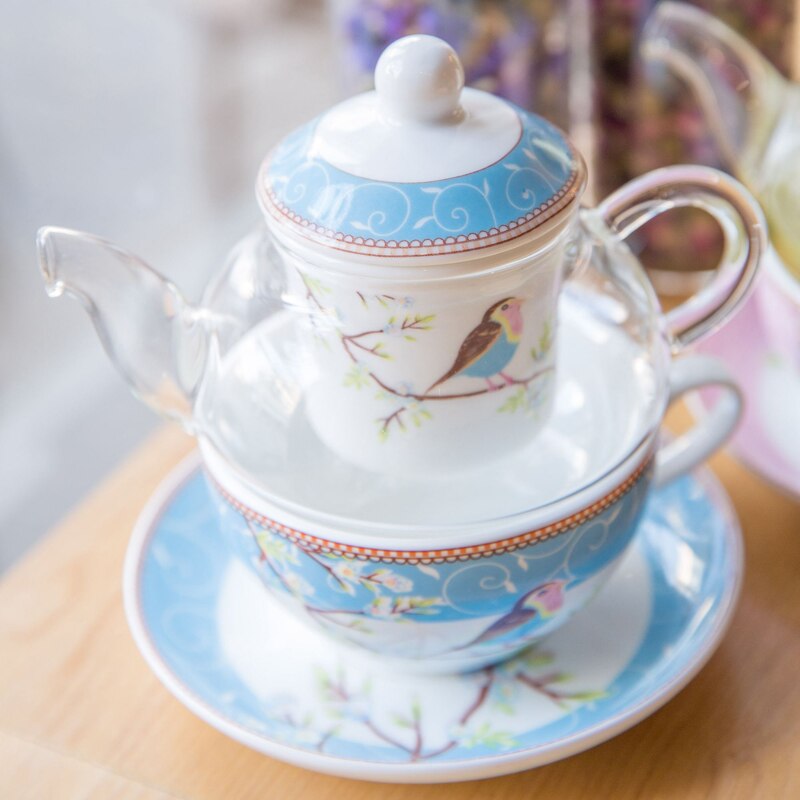 Rose Blue Birds Flowers Design Teapot Set