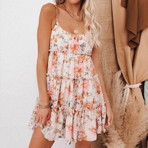 Chiffon Spaghetti Strap Boho Floral Printed Party Mini Dress