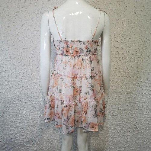 Chiffon Spaghetti Strap Boho Floral Printed Party Mini Dress