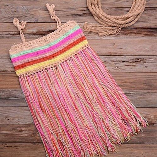 Colorful Tassel High Waist Crochet Bikini Bathing Suit