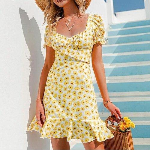 Flounce Ruffles Floral Backless Mini Dress