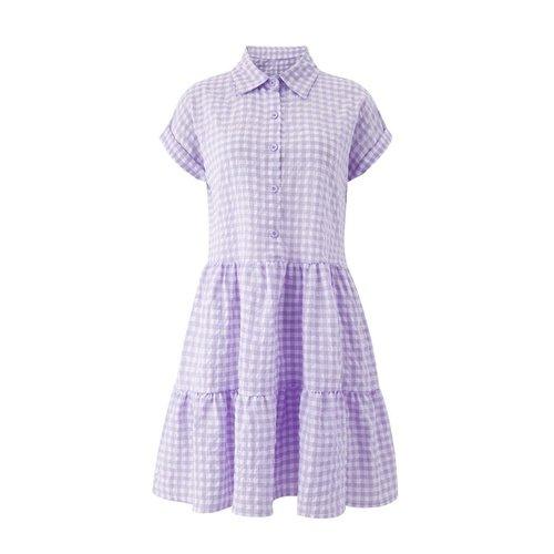 Plaid Ruffles Loose A-Line Shirt Dress