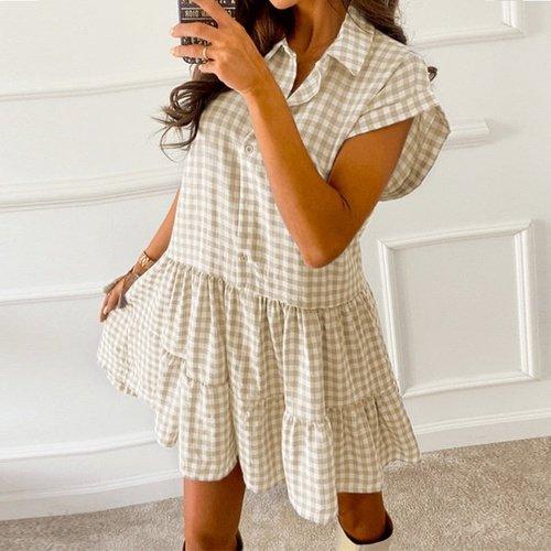 Plaid Ruffles Loose A-Line Shirt Dress