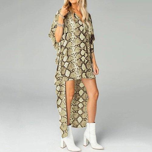 High Low Robe V-Neck Short Sleeves Snake Printed Mini Dress