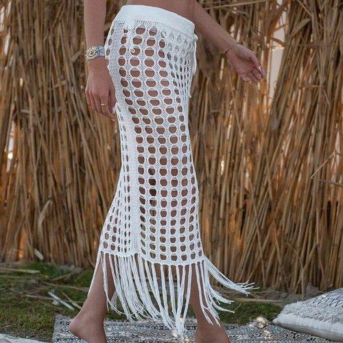 Knitted Kimono Wrap Elegant Tassel Skirt Crochet Beach Coverup